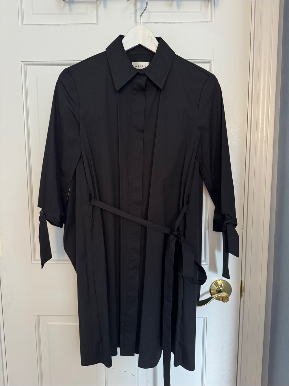 MILLY Black Tie-Sleeve Shirt Dress